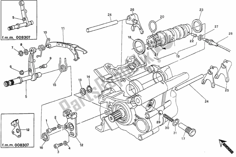 All parts for the Gear Change Mechanism of the Ducati Supersport 600 SS 1992